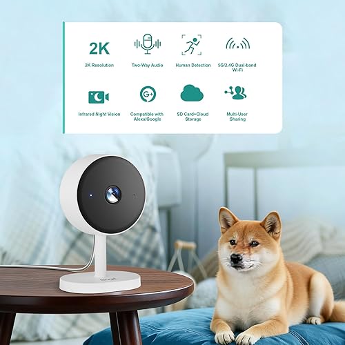 Vista 2 de Cámara de seguridad interior 2K [5G y 2.4G] para dormitorio, cámara para mascotas/perros/bebés con aplicación para teléfono, detección humana AI