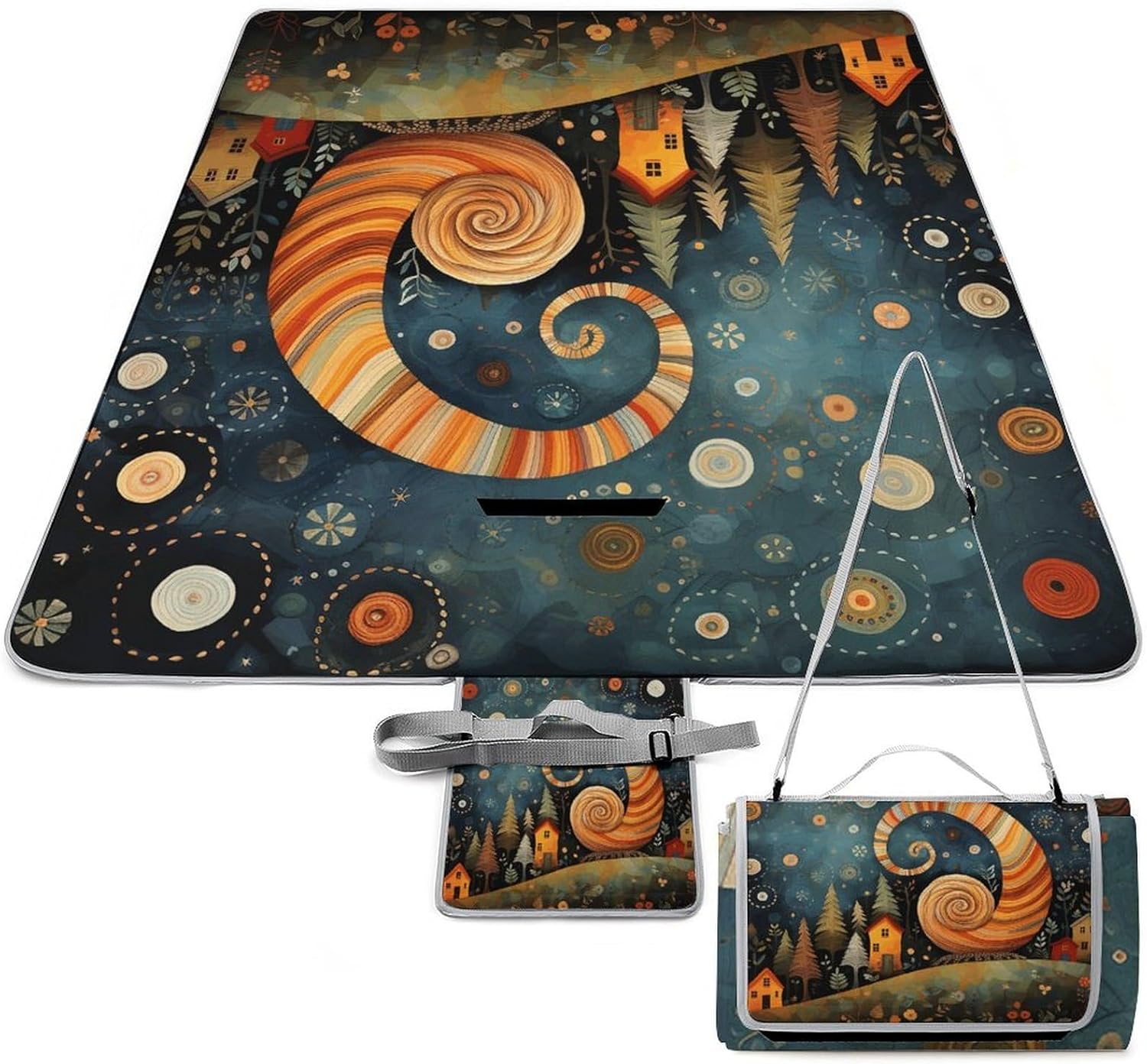 Snail Element Picture Outdoor Mat Foldable ，Beach Blanket Waterproof Surface，Easy to Clean Travel Blanket， for Spring and Summer Grassland Camping