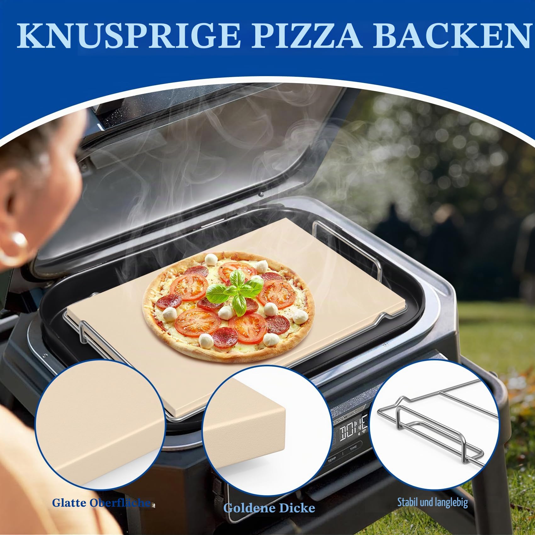 SafBbcue Pizzastein mit Gestell für Ninja Woodfire Grill XL Zubehör OG800 OG900 Serie, Woodfire Pizzaofen-Rechteck Backstein für Ninja OG951 OG850 OG952