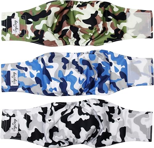 Bandas reutilizables para el vientre para perros medianos, paquete de 3 pañales lavables de alta calidad para perros machos, camuflaje, XL