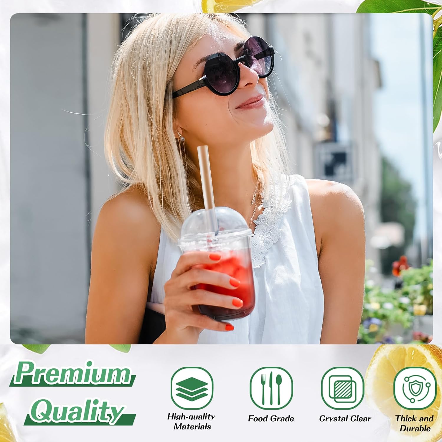 50 Set Clear Plastic Cups with Dome Lids and Straws Sturdy & Food Safe Disposable U Shaped Cups for Cold Drinks Smoothie Milkshake Bubble Tea Juice Cocktail Iced Coffee Party(12 oz) - Image 5