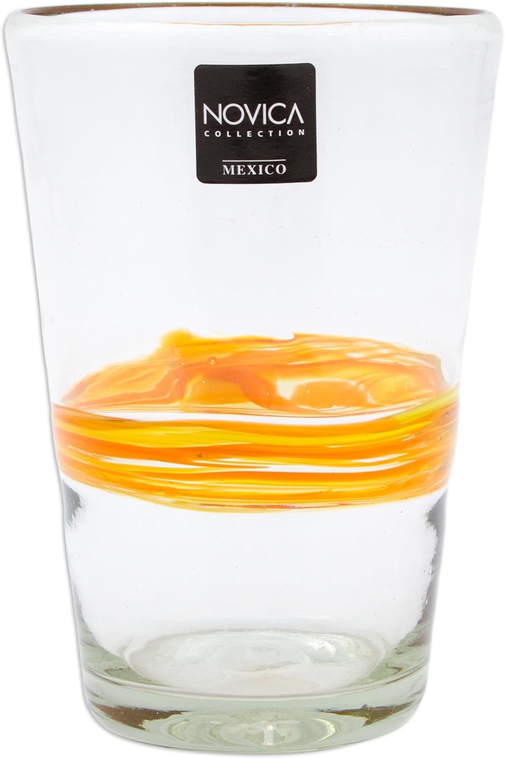 NOVICA Artisan Crafted Yellow Clear Hand Blown Recycled Glass Juice Glasses, 15 Oz. 'Ribbon Of Sunshine' (Set Of 6)