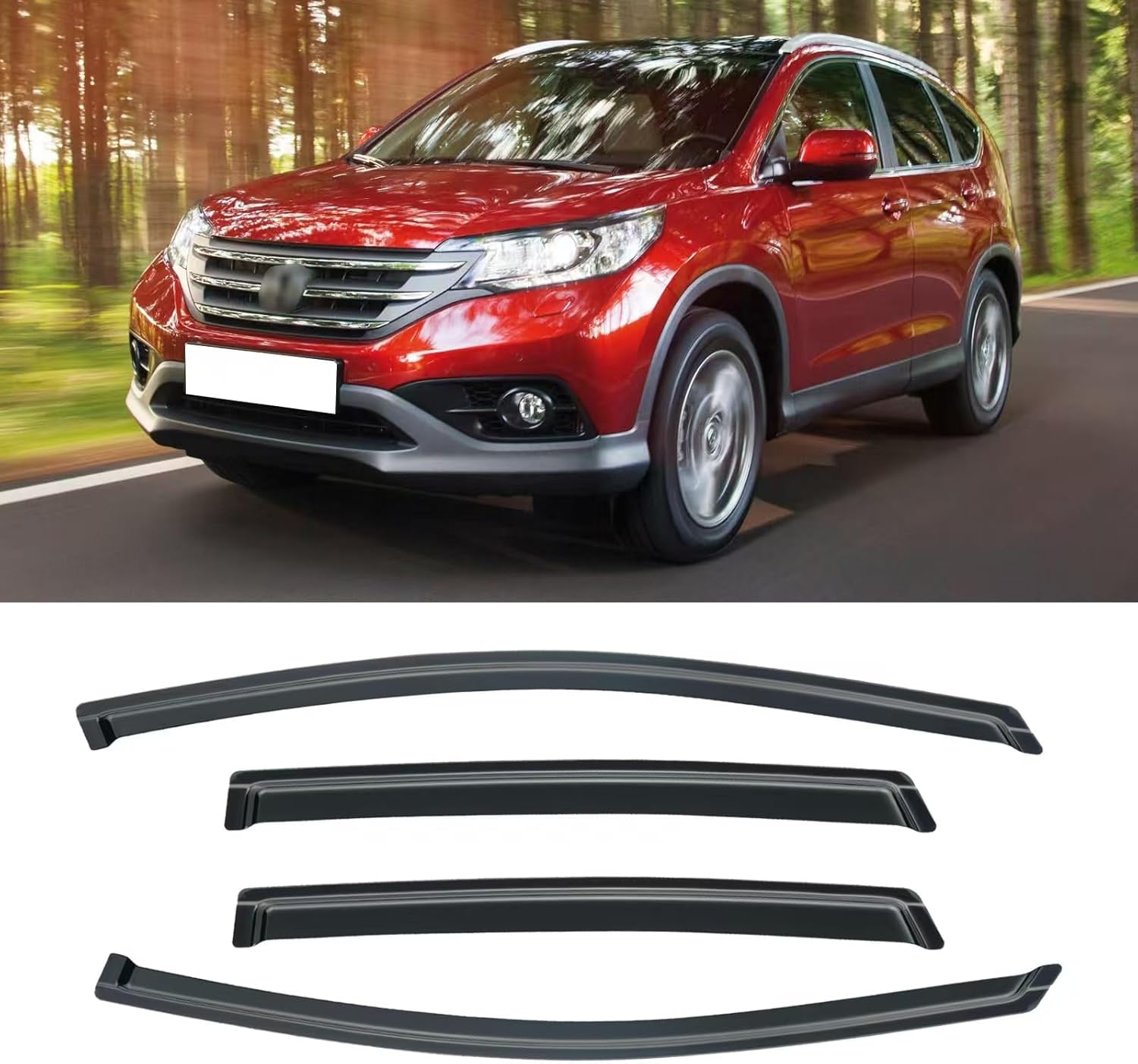 Window Visors for 2012-2016 Honda CRV CR-V, Rain Guards Shields Vent Deflector Shade Dark Smoke 2013 2014 2015 12 13 14 15 16, Tape-On, 4PCS For 2012-2016 | Honda CRV | Out-Channel