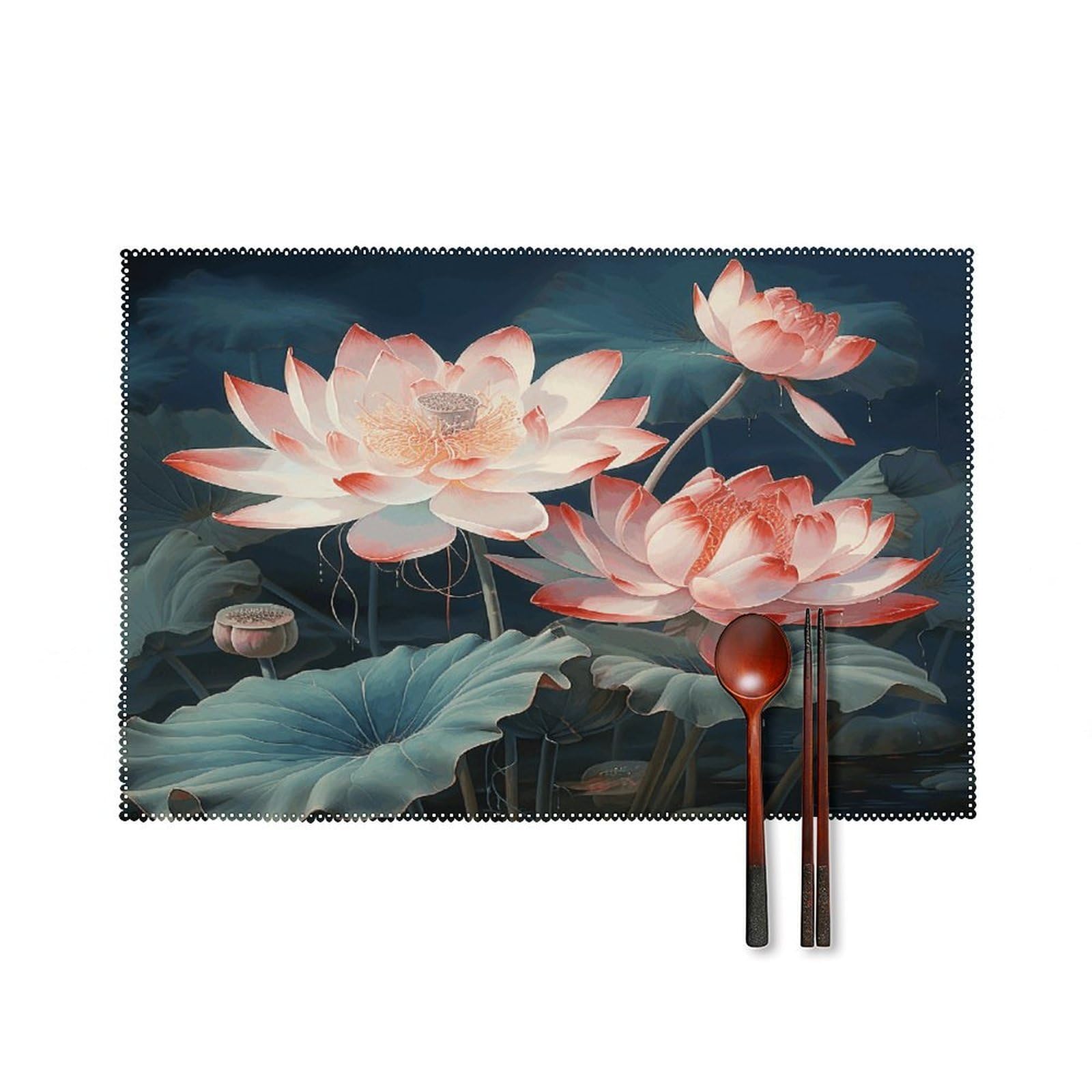 Fodpand Style Dragonfly And Lotus Placemats Set Of 4 Place Mats Table Mats