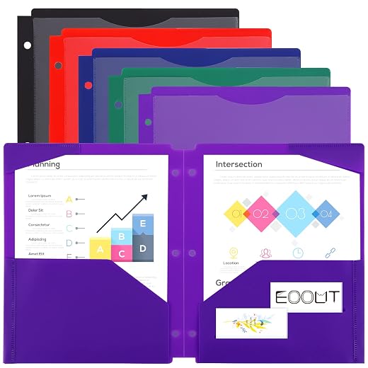 EOOUT 5 Pack Plastic Folders with 2 Pockets, 5 Retro Colors Heavy Duty Pockets File Folders for Letter Size Paper
