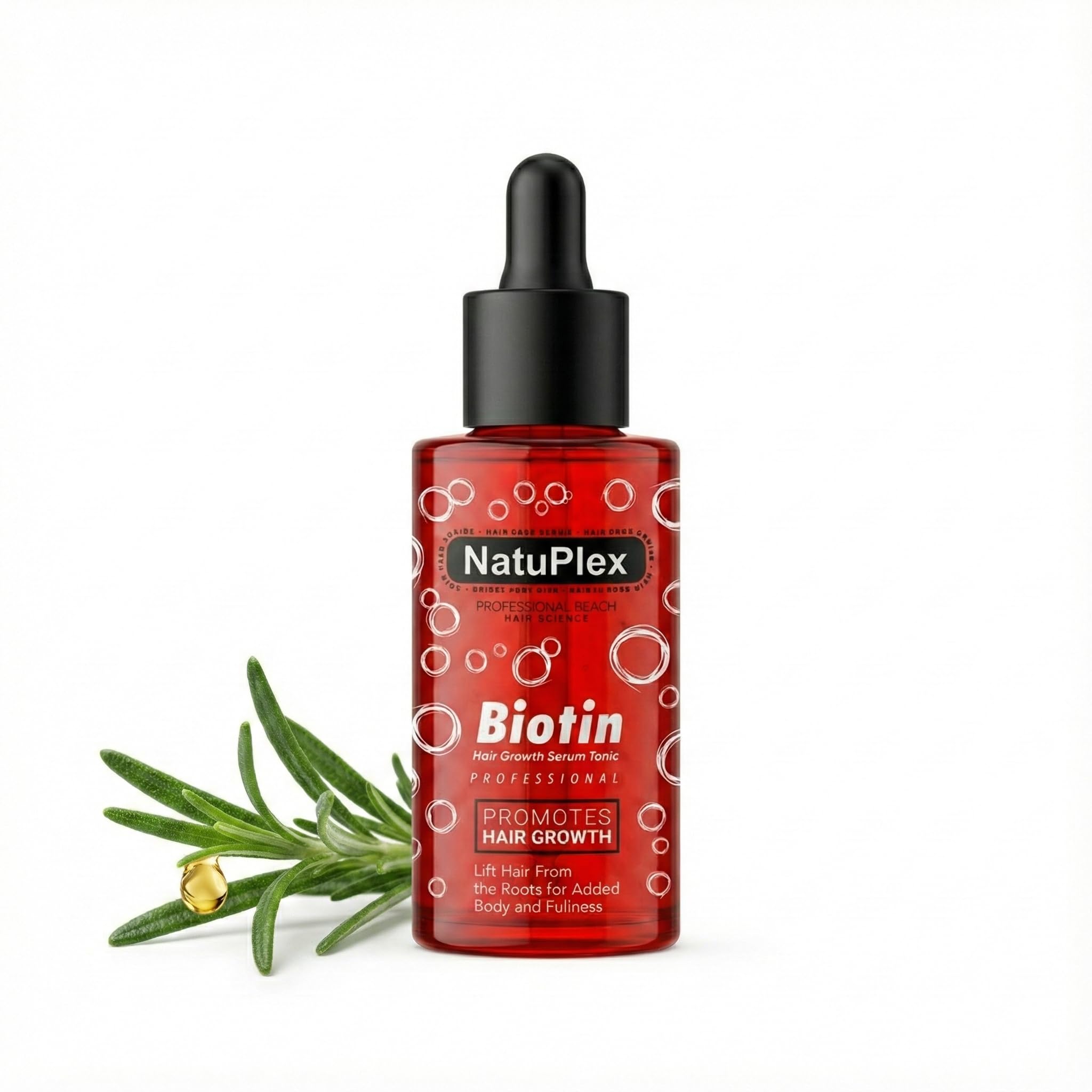 NatuPlex Biotin & Rosemary Hair Growth Serum for Thicker Fuller Hair - Anti Hair Loss Scalp Treatment for Men & Women - Natural Hair Regrowth Drops