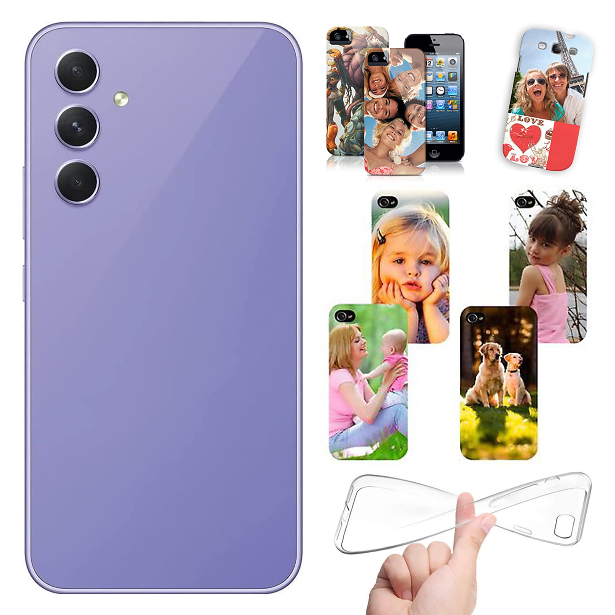 Stileitaliano Cover Personalizzata per Smartphone iPhone Samsung Xiaomi Huawei personalizzabile con Foto Testi Disegni e Grafiche Personalizzate (050a - Samsung A54 5G