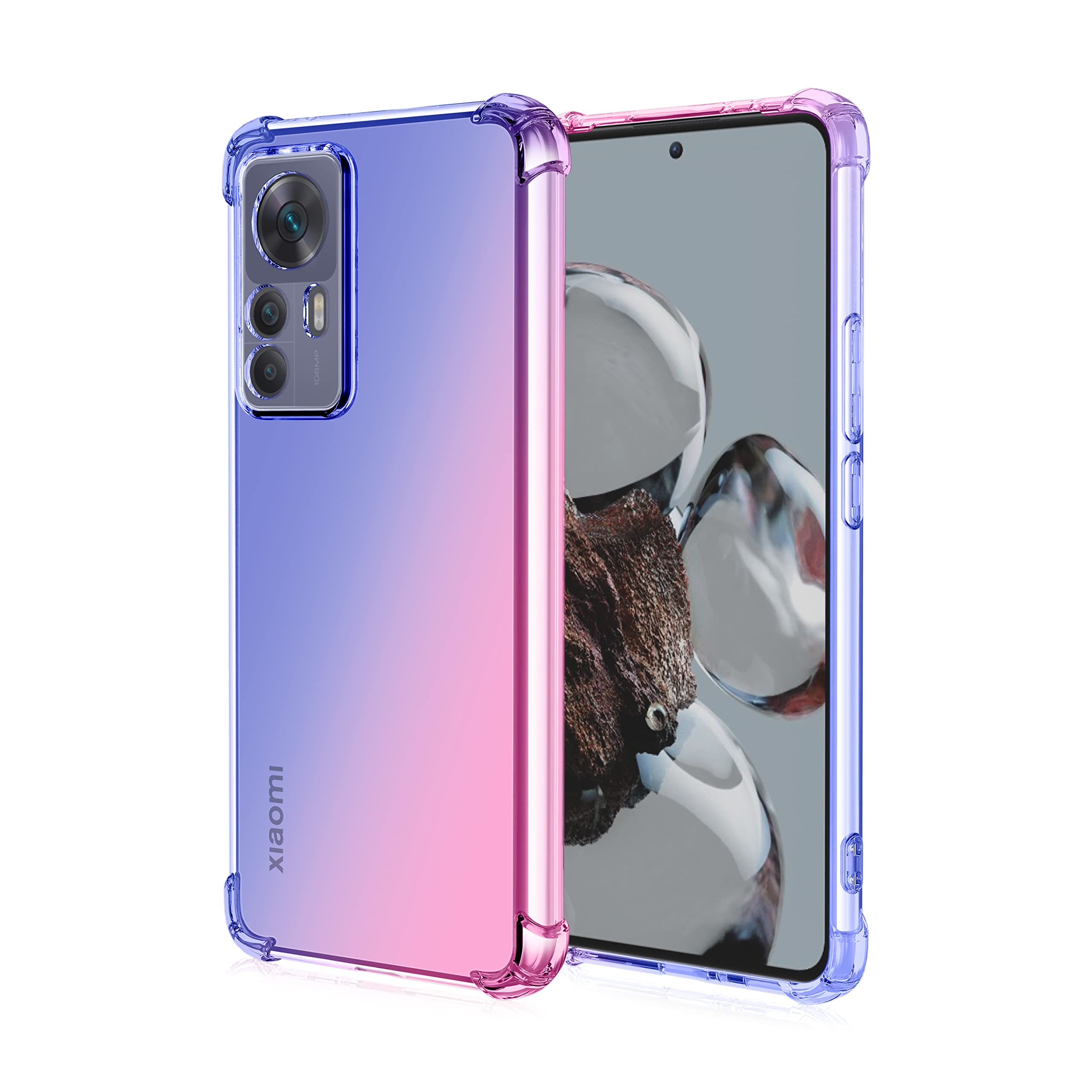 Custodia DEDUX Per Xiaomi Mi 12T 5G - Cover Trasparente Con Effetto Gradiente E Rinforzi Antishock, Colore Blu/Rosa - 2
