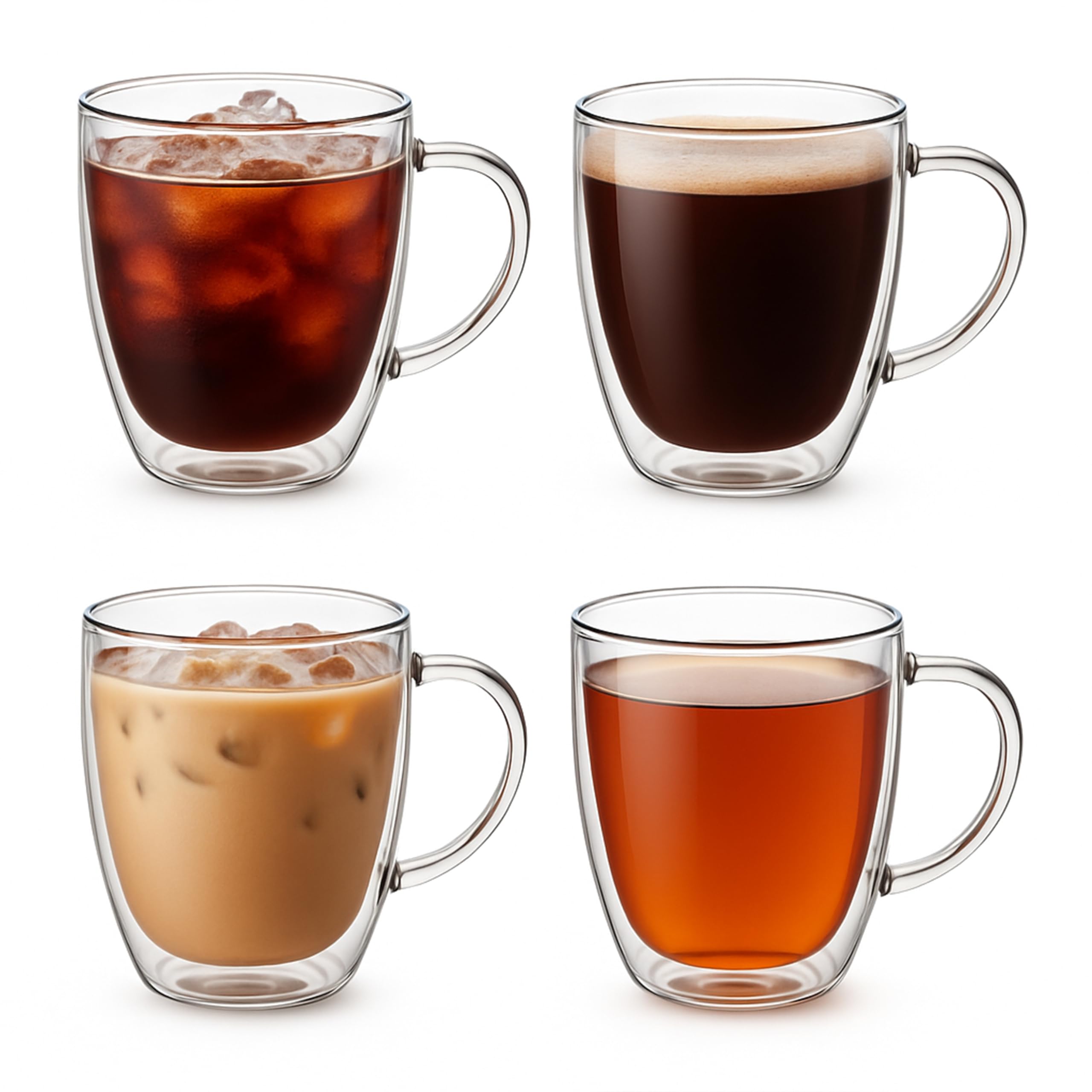 Aspect Double Walled Glass Coffee Cups, Pack of 4 x 350ml Coffee Mugs, Insulated Coffee Cups with Handle, Latte Mugs, Heat Resistant Glass for Cappuccino, Latte, Espresso, Tea, Juice