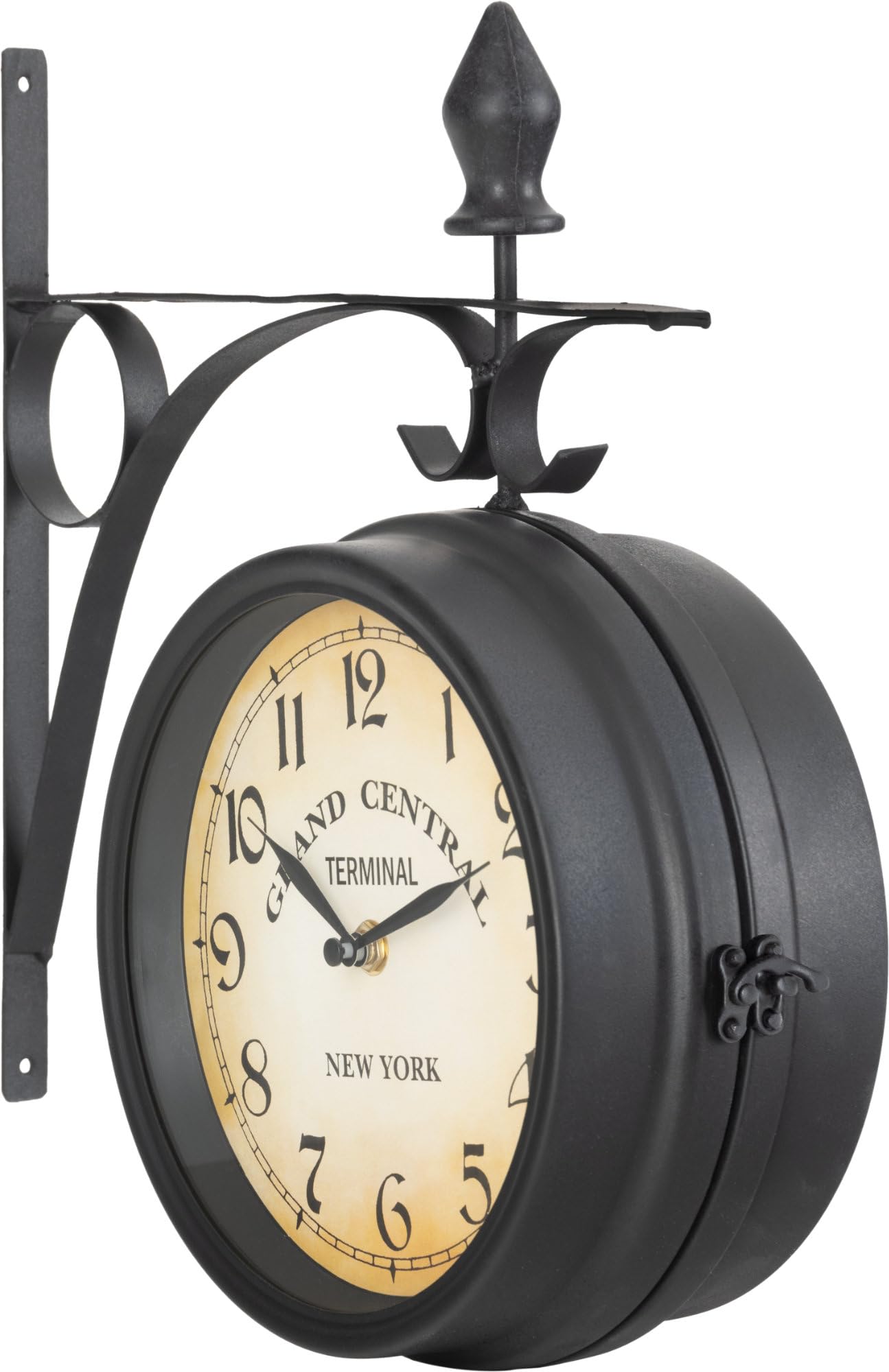 Stagecaptain BHU-4543 BK Reloj de Estación Grande con Soporte de Pared | Reloj de pared con carcasa metálica y soporte de pared integrado, Movimiento de cuarzo a pilas, Diámetro de la esfera: 25 cm