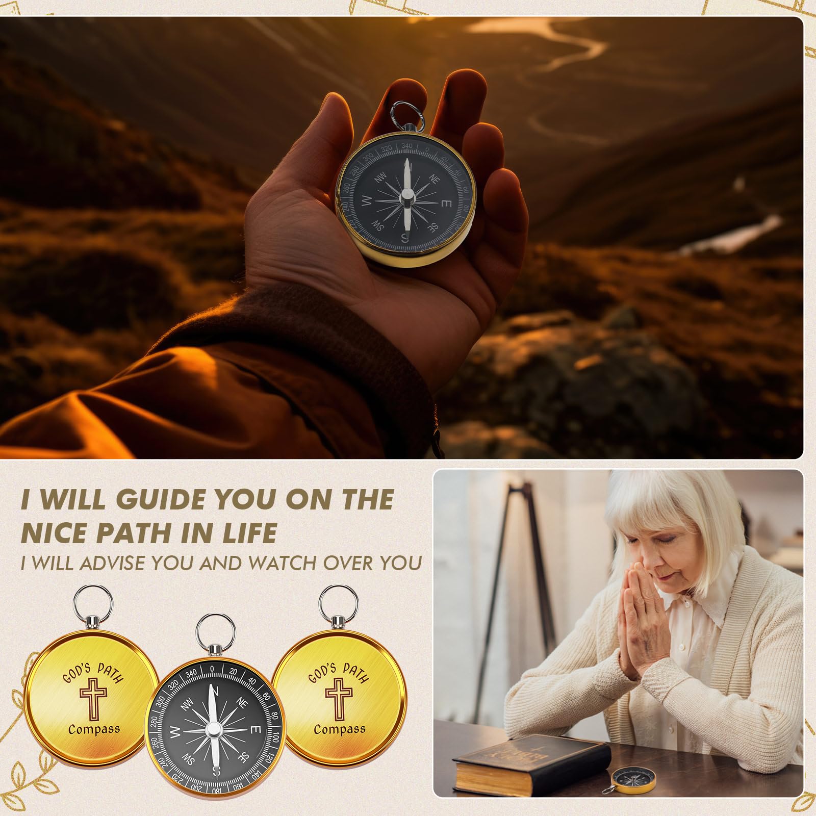 Relaxweex 24 Set Mini Christian Compass Christian Gift for Men Compass with Cards and White Drawstring Organza Bag Bible Scripture Cards Religious Gifts for Men Graduation Gift Wedding