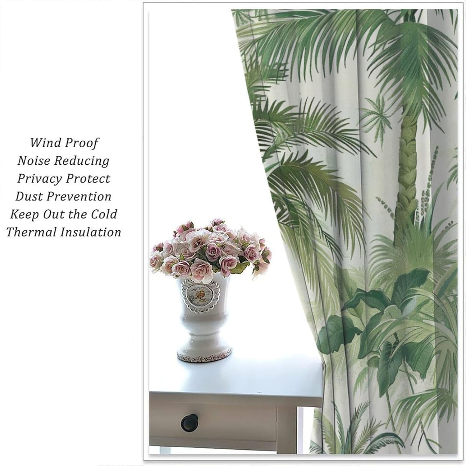 Nature Rainforest Blackout Curtains for Bedroom/Living Room, Green Palm Tree Leaves Thermal Insulated Curtains Rod Pocket Window Drapes, 2 Panels/Each 21" W x 63" L
