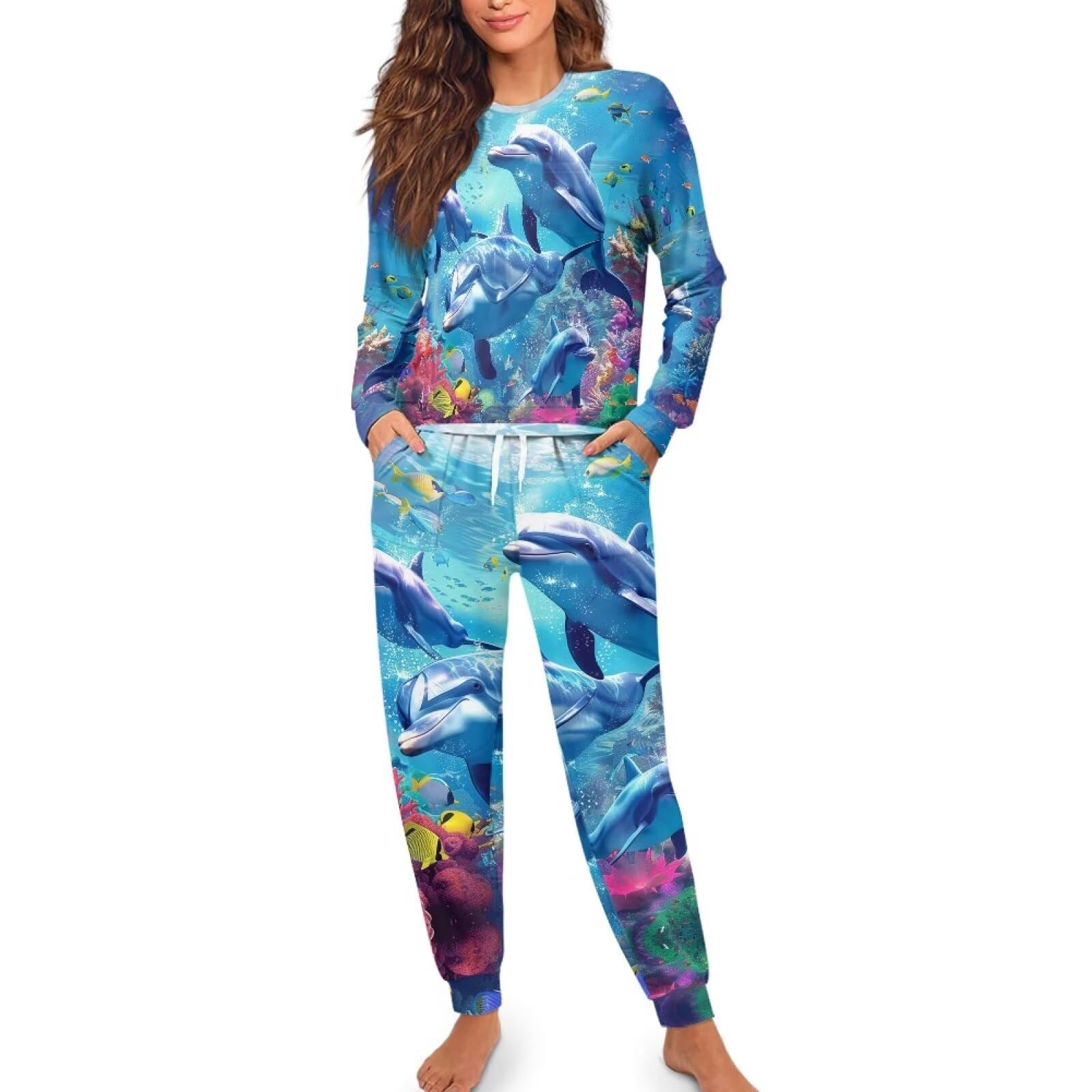 Upetstory Women Pajamas Set Long Sleeve Sleepwear Drawtsring Loungewear