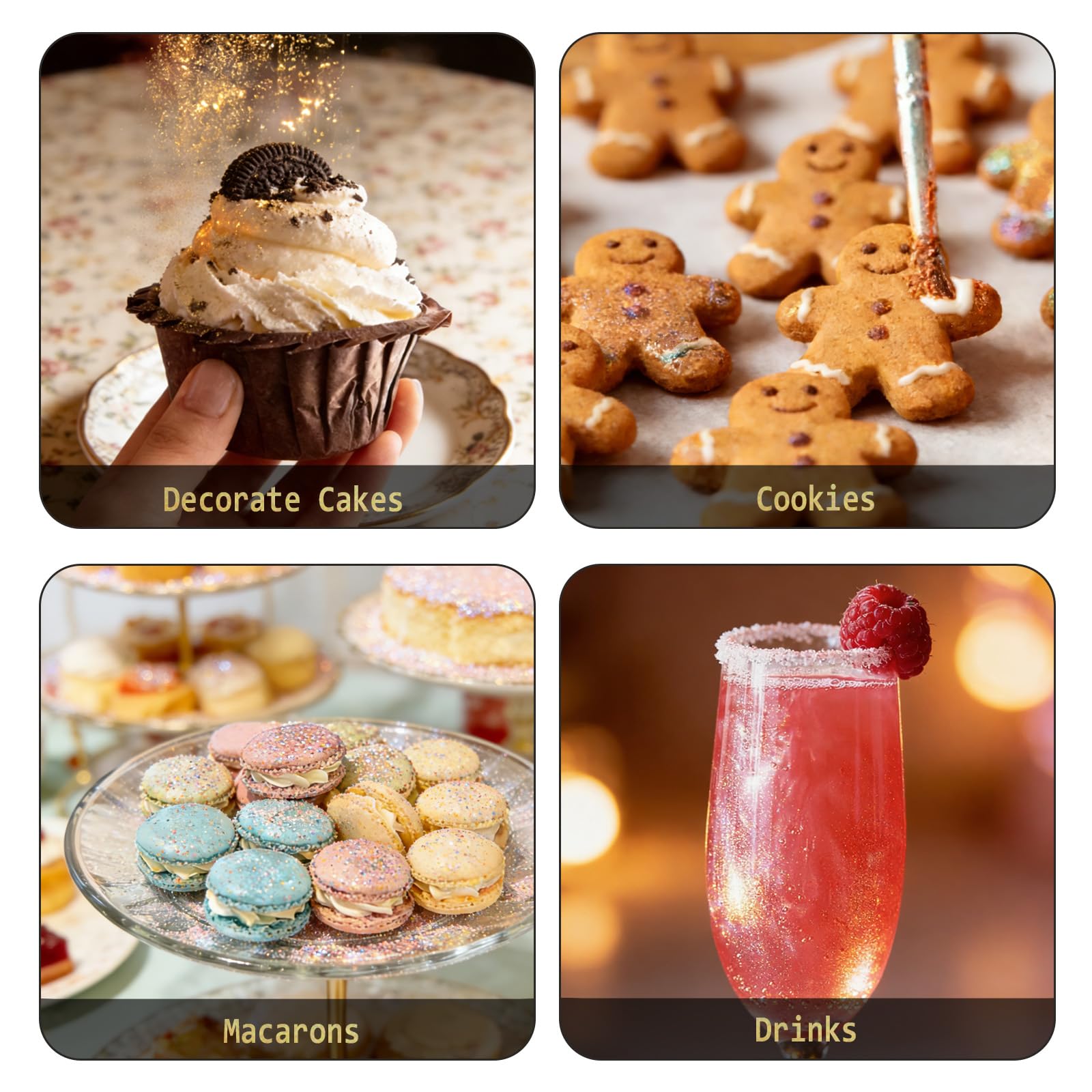 Roizefar Paillettes Comestibles, 12 Couleurs x4g Colorant Alimentaire pour Boissons, Paillettes Alimentaires pour Cocktail, Gâteaux, Crème, Muffins, Chocolats
