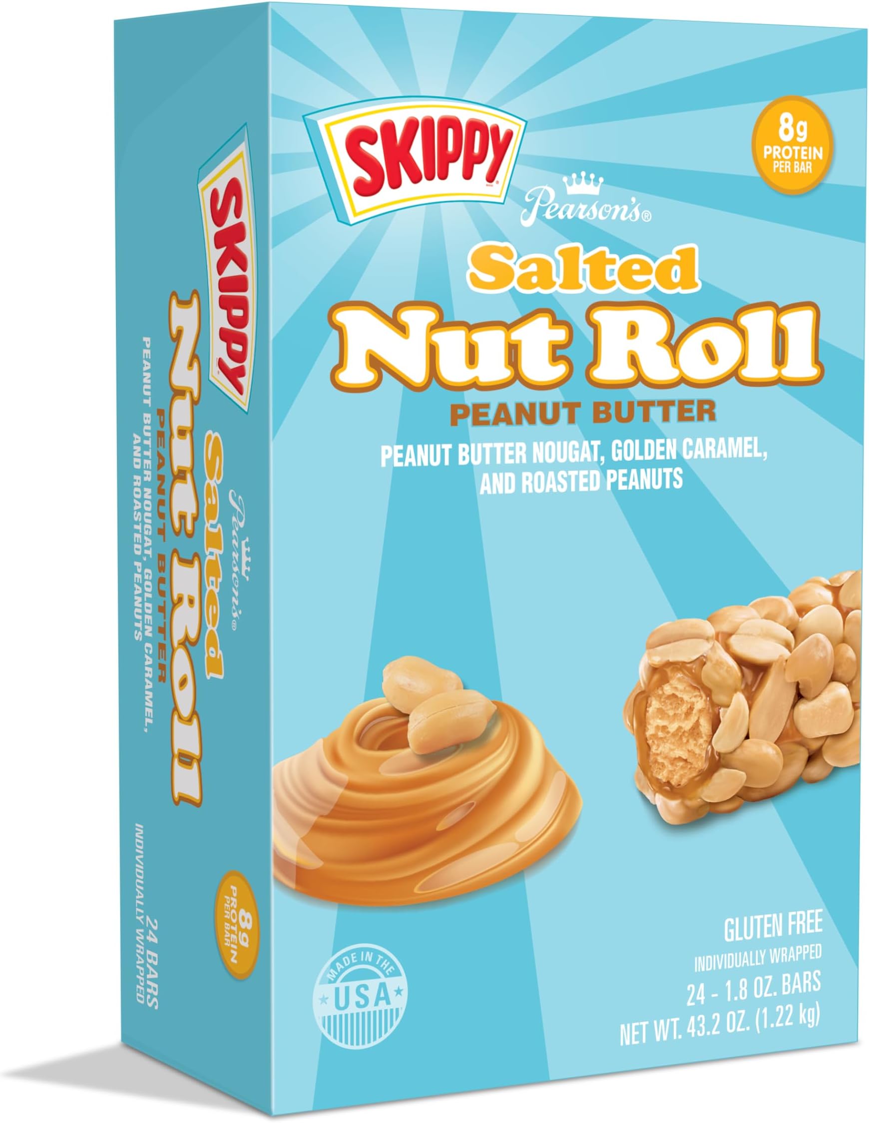 SKIPPYยฎ Peanut Butter Salted Nut Roll | Peanut, Caramel, Peanut Butter Candy | 24 Full- Size Candy Bars |Bulk, Individually Wrapped