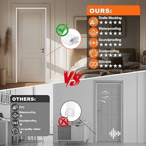 Miniatura 5 de Burlete de goma en forma de D, burlete autoadhesivo para puerta, burlete insonorizante para ventanas, 33 pies, color blanco
