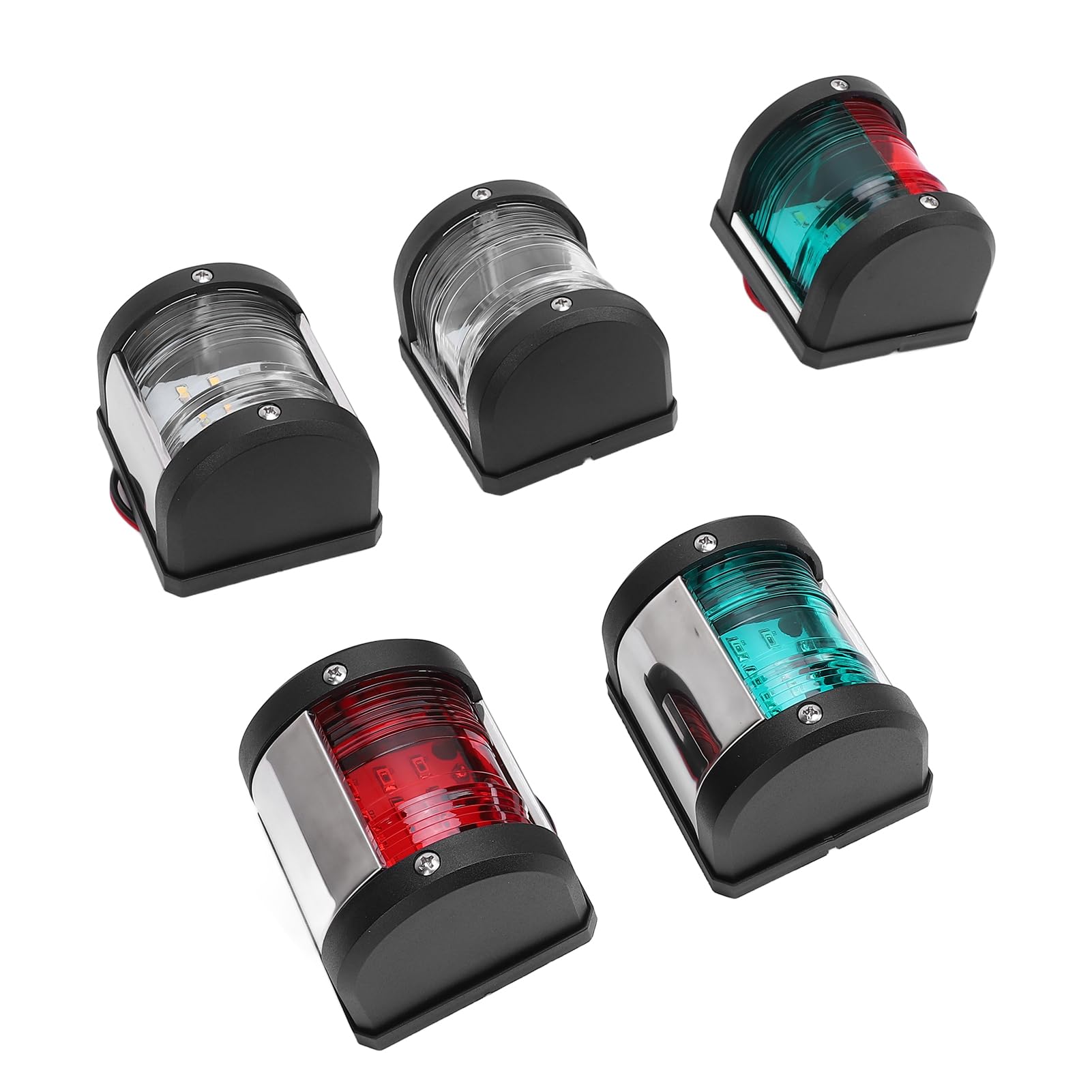 EMUKOEP 5-teiliges LED-Navigationslicht für Boote, Konstruktion aus ABS und Edelstahl 304, Wasserdicht, IP66, mit Energiesparender LED-Technologie für Schiffe Bis zu 12 M