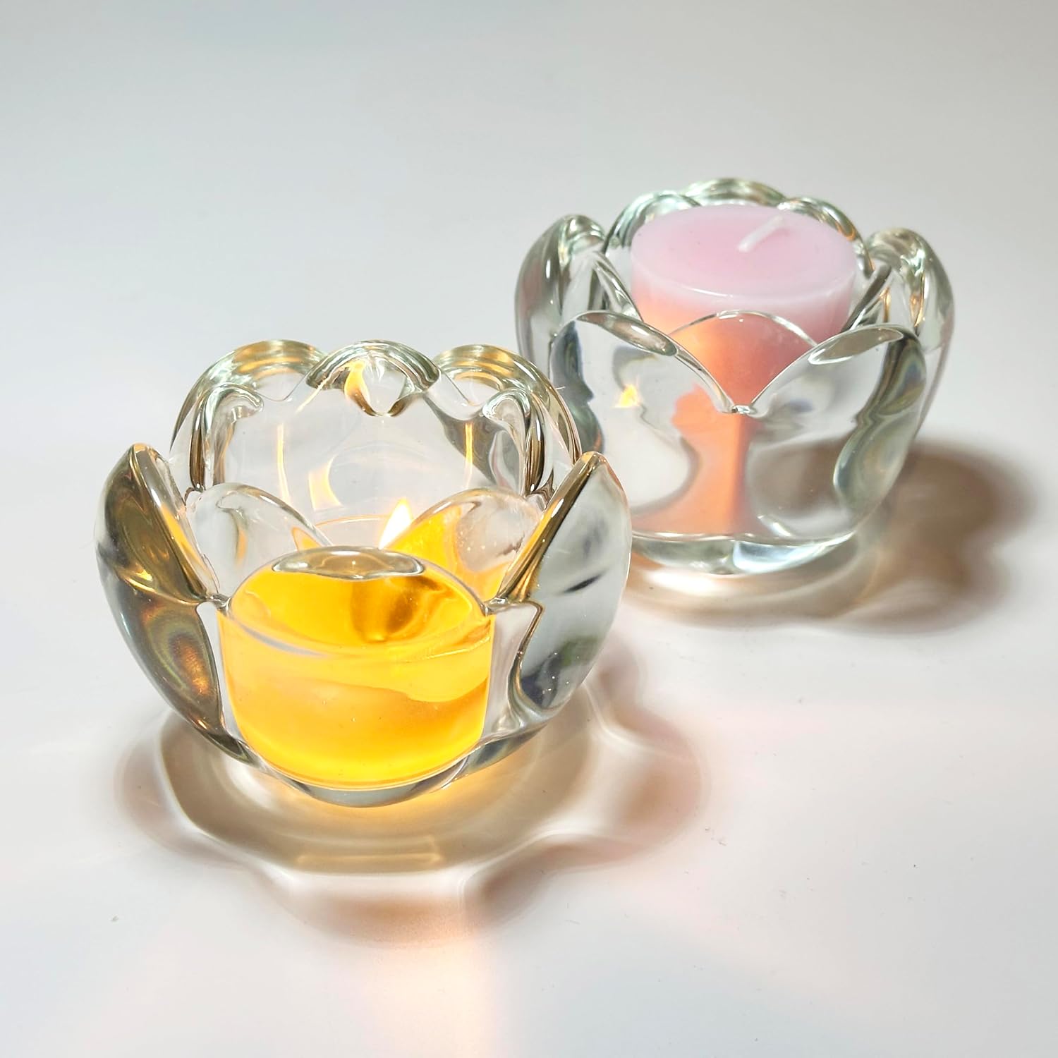 AromaWhisper Crystal Glass Taper Tealight & Votive Candle Holders for Weddings, Parties, Christmas, Thanksgiving, and Festive Occasions (Set of 2, Clear, Tulip)