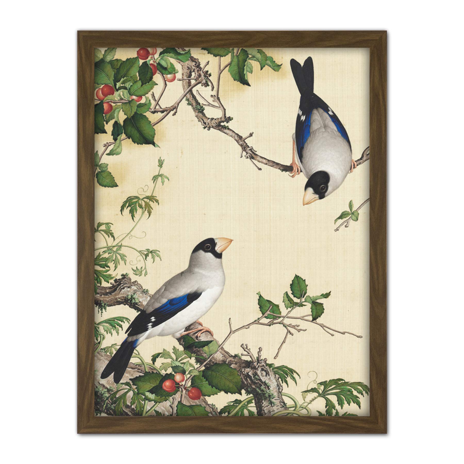 Castiglione Cherry Tree Birds Painting Large Framed Art Print Poster Wall Decor 18x24 in
