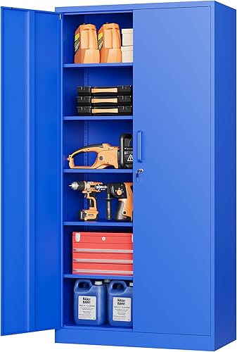 Miniatura 1 de STANI Armario de almacenamiento de metal para garaje con cerradura, archivador de acero con cerradura de 71 pulgadas, gabinete de almacenamiento de