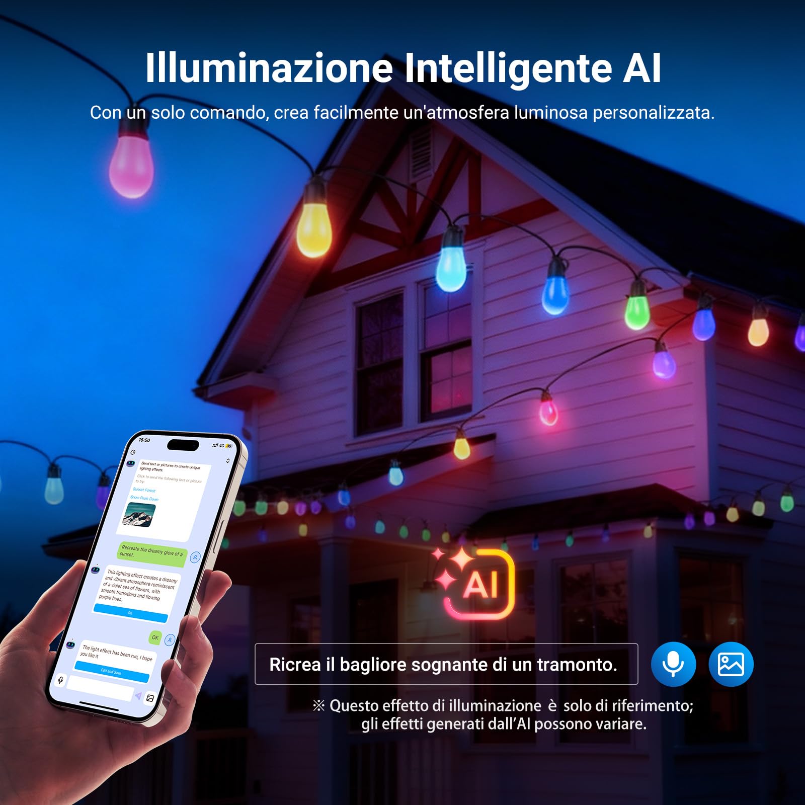 NEEWER Catena Luminosa per Esterni 30m, Controllo App Smart AI RGB IC W, Bianco Caldo IP65 Impermeabili Luci Giardino Patio Balcone, 30 Lampadine LED/50+ Scene, Compatibile con Alexa Google, NR01
