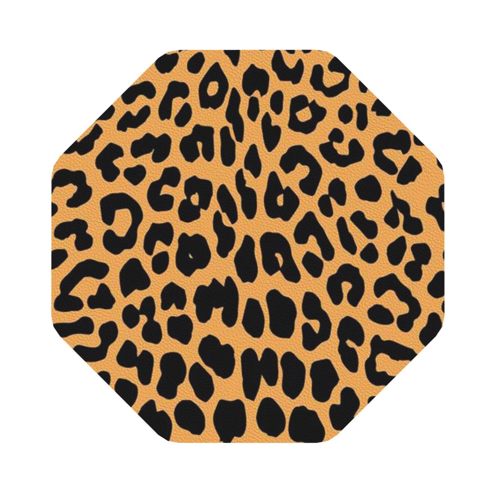 Leopard print PU Leather Coasters Set of 6 Octagon Drink Coasters