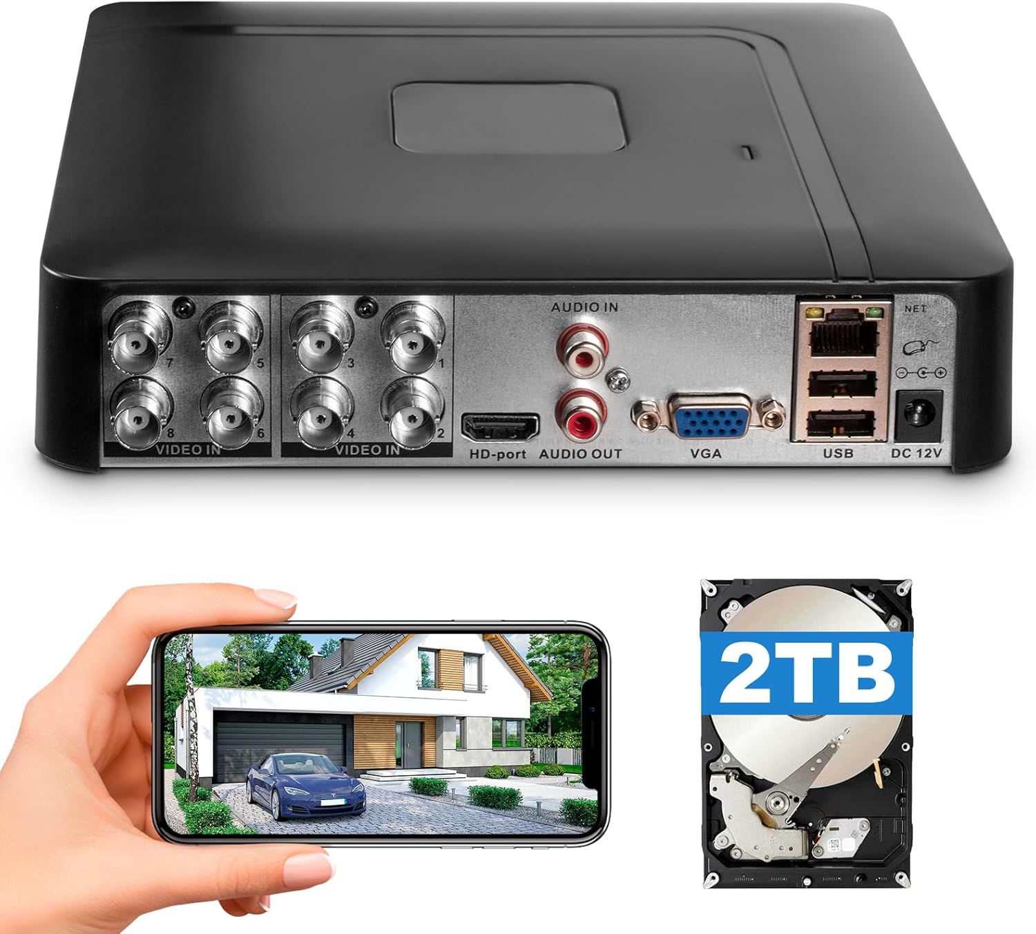 8 Channel 5MP CCTV DVR Recorder, H.265+ Security 8CH Surveillance Digital Video Recorder with 2TB Hard Drive, Hybrid 5-in-1(TVI/AHD/CVI/CVBS/IPC) Wired DVR for Security Camera, Remote Access