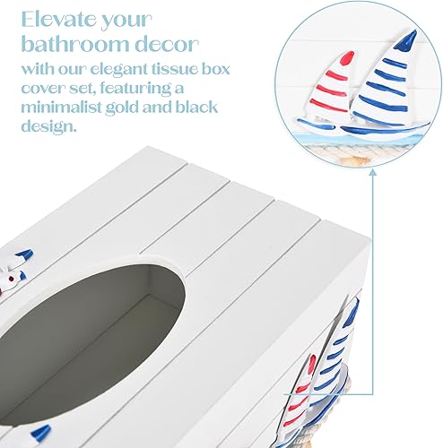 Miniatura 2 de MEANT2TOBE Caja de pañuelos marinos blancos  Elegante soporte de cubierta de tejido individual  Dispensador de pañuelos duradero  toque de elegancia