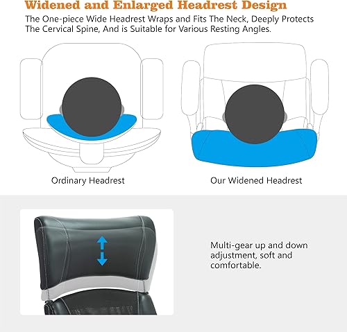 Miniatura 6 de Home Office Chair, Ergonomic Desk Chair with Lumbar Support, Faux PU Leather Cushion Mid Back Mesh Executive Computer Chair-Adjustable Headrest,