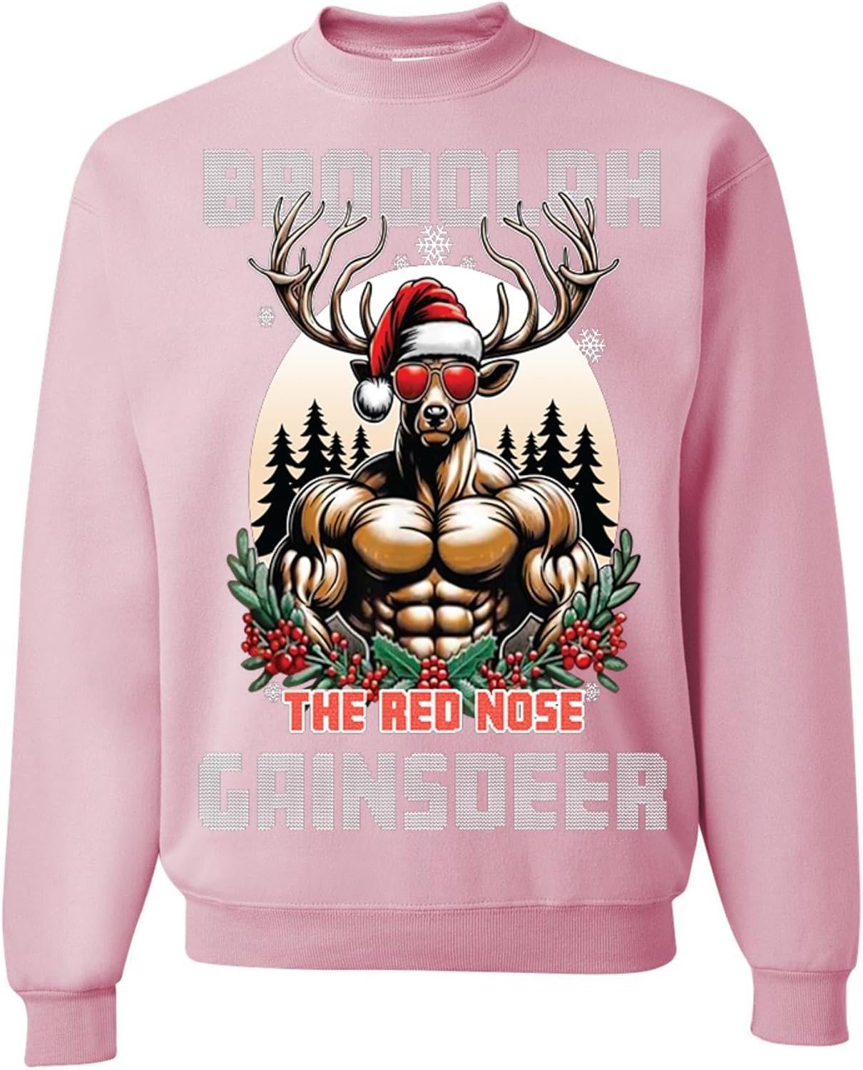 wild custom apparel Brodolph Santa Working Out Gym the Red Nosed Gainzdeer Ugly Christmas Sweater Crewneck Sweatshirt