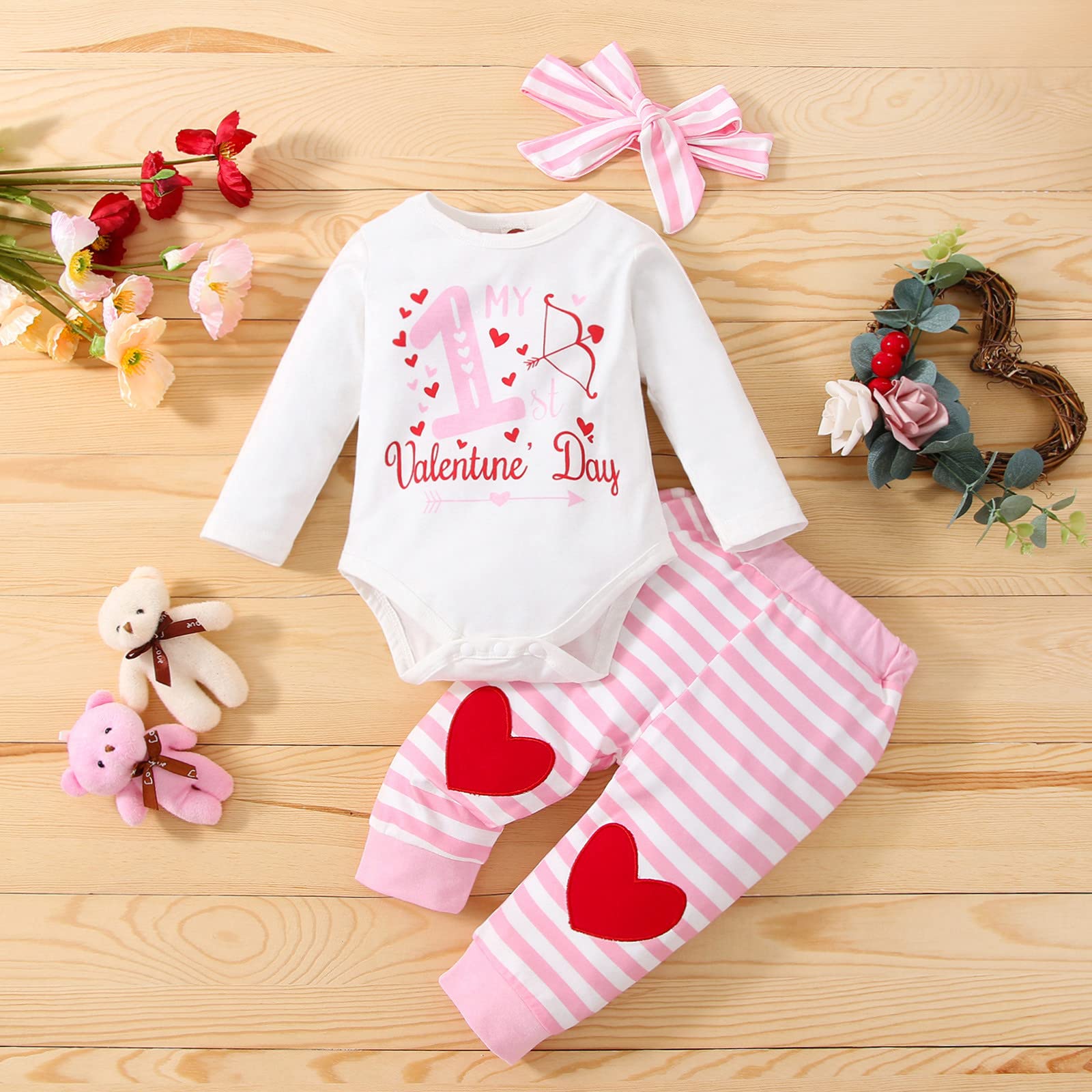 Dcohmch Conjunto San Valentín Niña - Sudadera Bordada Y Pantalones Corazones, Talla 18-24 Meses