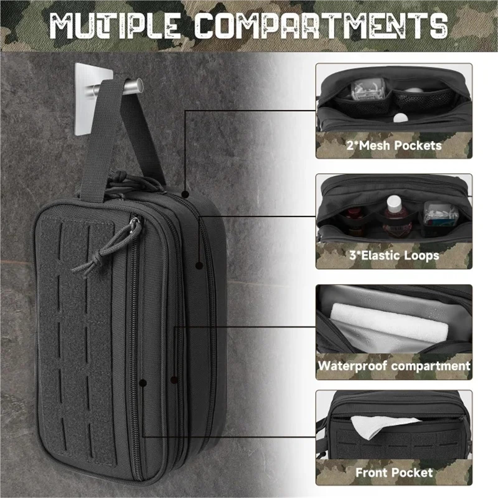 Neceser Neceser for Hombre, Bolsa de higiene, Kit de Afeitado for Hombre, Bolsa de Ducha de Viaje, Bolsas de Herramientas for Cintura, Bolsa pequeña con cinturón(Khaki)