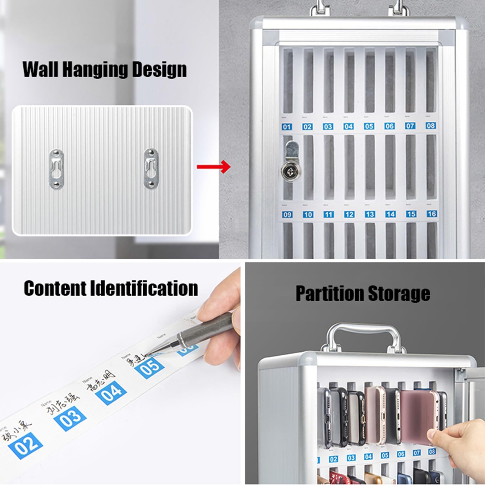 Contenitore per cellulari in lega di alluminio con ruote - Armadietto porta cellulari con 48/60/72 scomparti per l'organizzazione di scuole e uffici - Ideale per riporre i dispositivi in modo sicuro