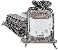 Vista 24 de 12 paquetes de grandes bolsas de regalo de arpillera de lino y organza con cordones (16.5x21.5 cm, beige/plata de lunares) - Favores de fiesta