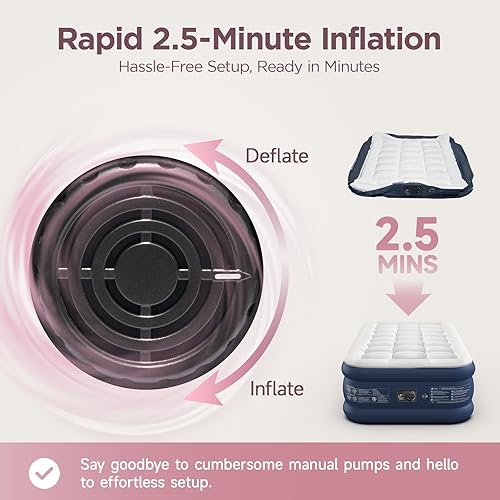 Miniatura 6 de Colchón de aire tamaño individual con bomba integrada y cubrecolchón acolchado de lujo (lavable y desmontable), comodidad elevada de 20 pulgadas,