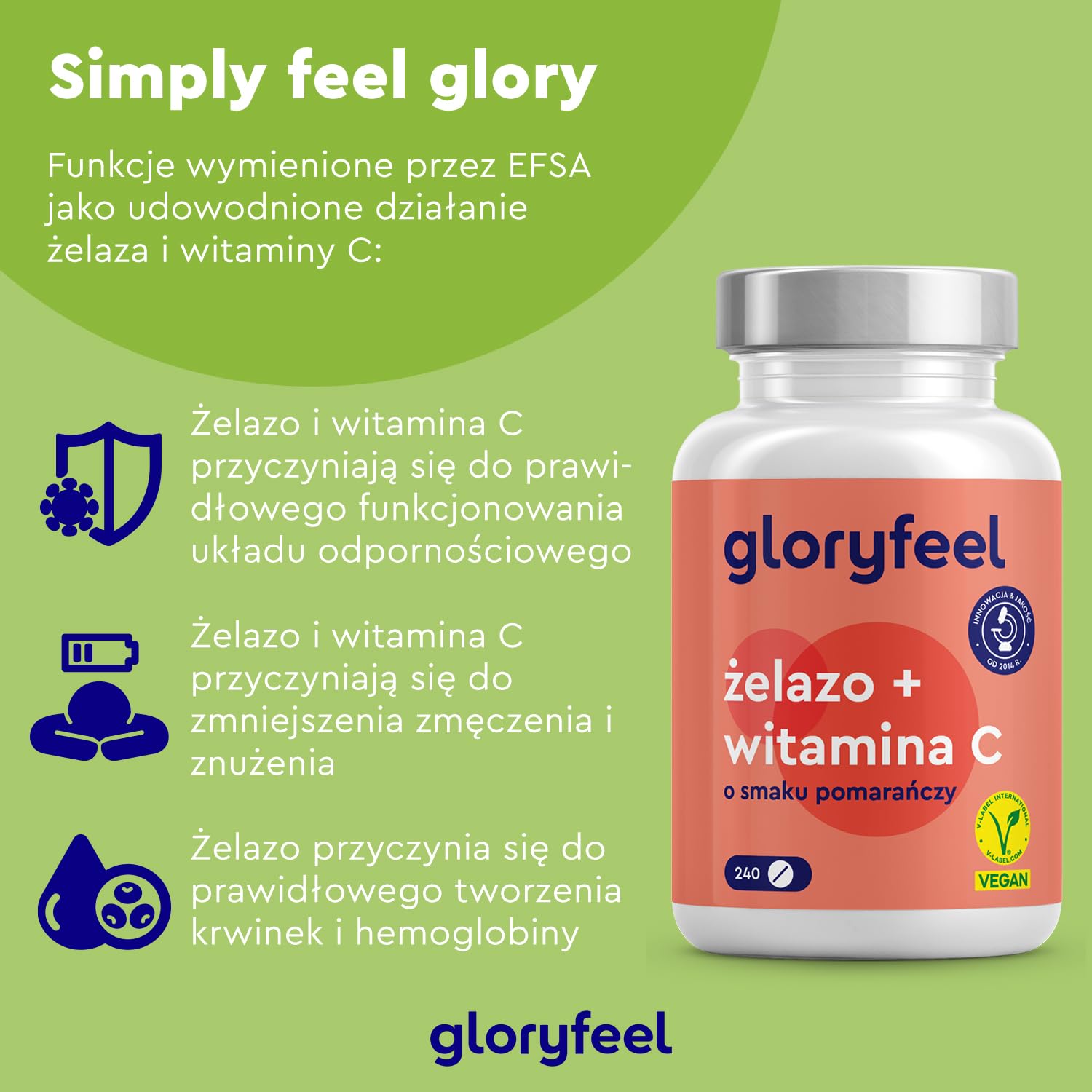 Żelazo z 40mg witaminy C - 240 tabl. - Najwyższej jakości surowce: bisglicynian żelaza + witamina C z ekstraktu z aceroli - Testowane laboratoryjnie bez dodatków, wyprodukowane w Niemczech