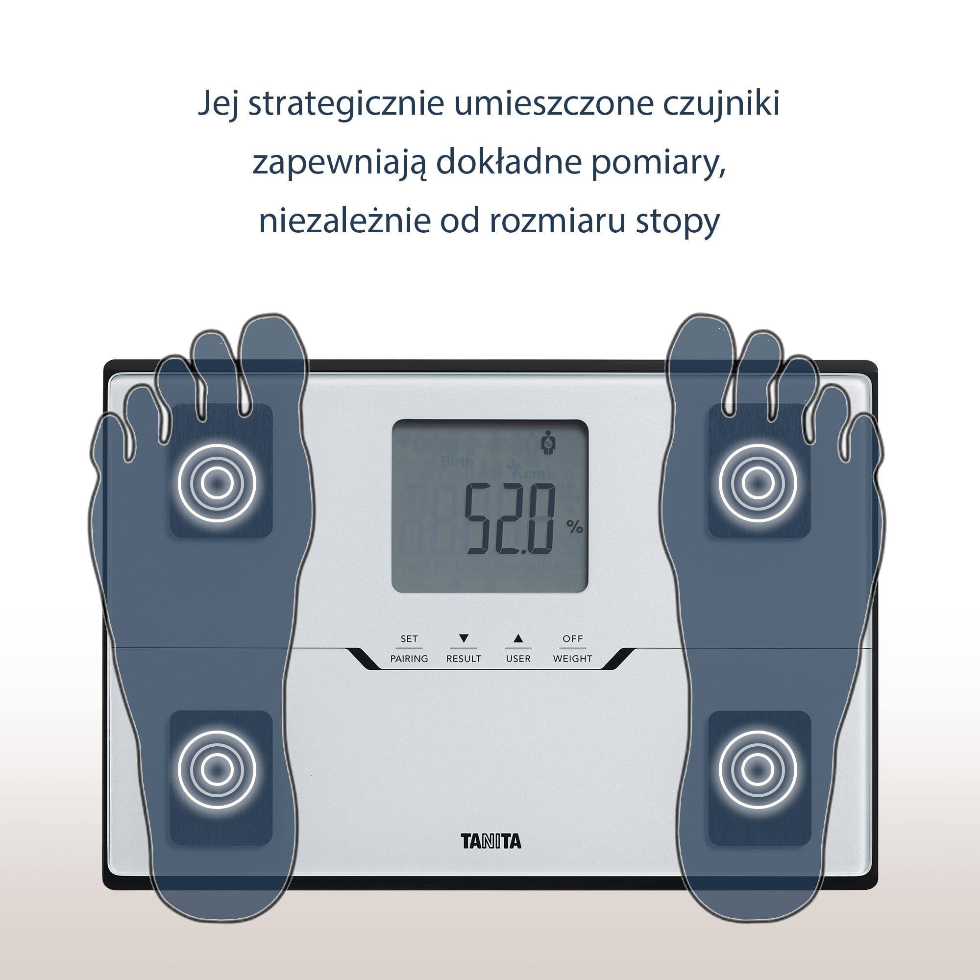 TANITA BC-401 Biała kompaktowa rodzinna waga do ciała z aplikacją do śledzenia sprawności fizycznej