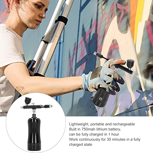 Miniatura 9 de Kit de aerógrafo mejorado con compresor de aire, pistola de aerógrafo inalámbrica portátil, juego de mano recargable, 17.4 psi, aerógrafo portátil