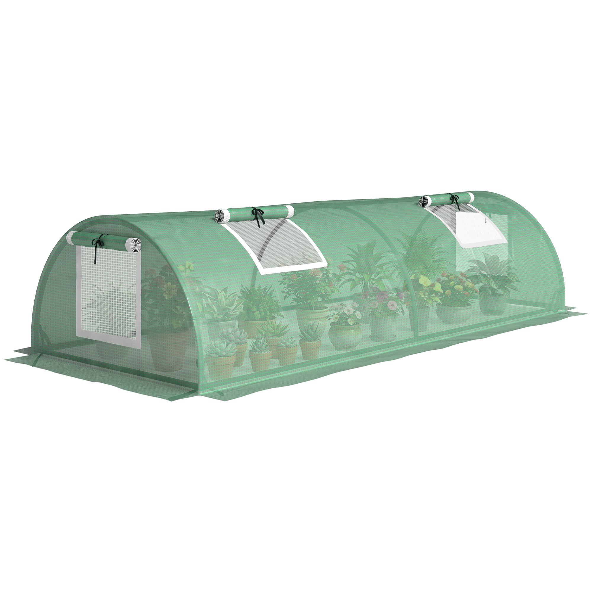 Outsunny Invernadero de Exterior, 200x80x45 cm, Invernadero de Jardín con 4 Ventanas Enrollables de Malla, Marco de Acero y Cubierta de PE 140g/㎡ Anti-UV para Cultivos, Plantas, Flores, Verde