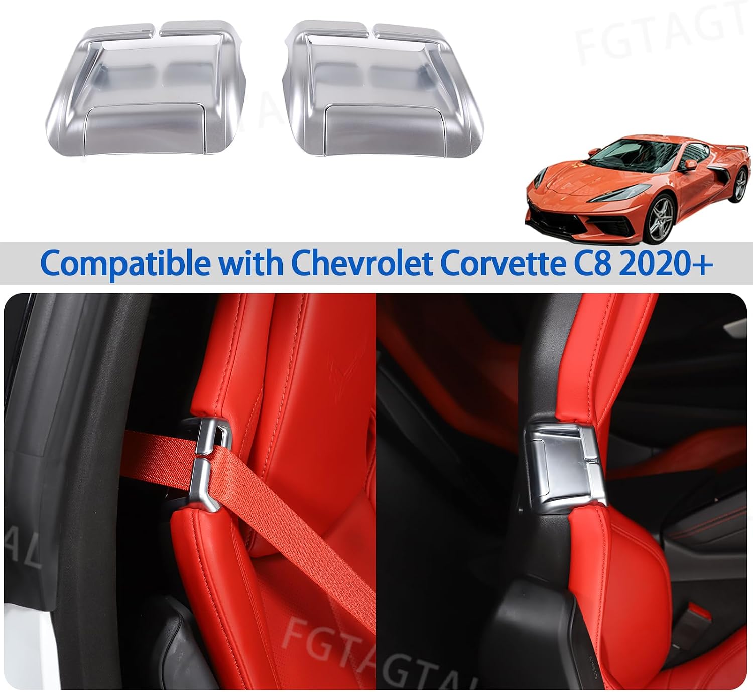 Seat Belt Guide Replacement Compatible with Chevrolet Corvette C8 2020-2026, ABS Seat Belt Runner Clips Frame Seat Guide Slider Replacement 4Pcs (Silver)