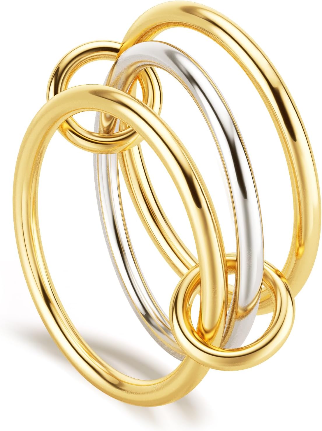 18K Gold Plated Stackable Rings for Women, 3 Stacked Mixed Metal Ring Set, Gold & Silver Interlocking Bands with Cubic Zirconia, Waterproof Statement Ring