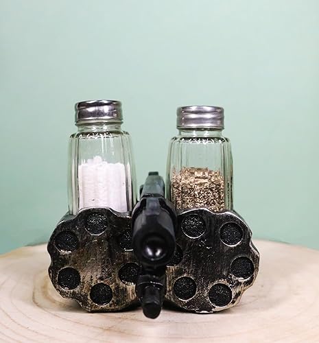 Miniatura 6 de Ebros Western Revolver - Juego de seis pistolas de tiro con arreglo floral en hebilla de cinturón y correa en espiral, juego de salero y pimentero