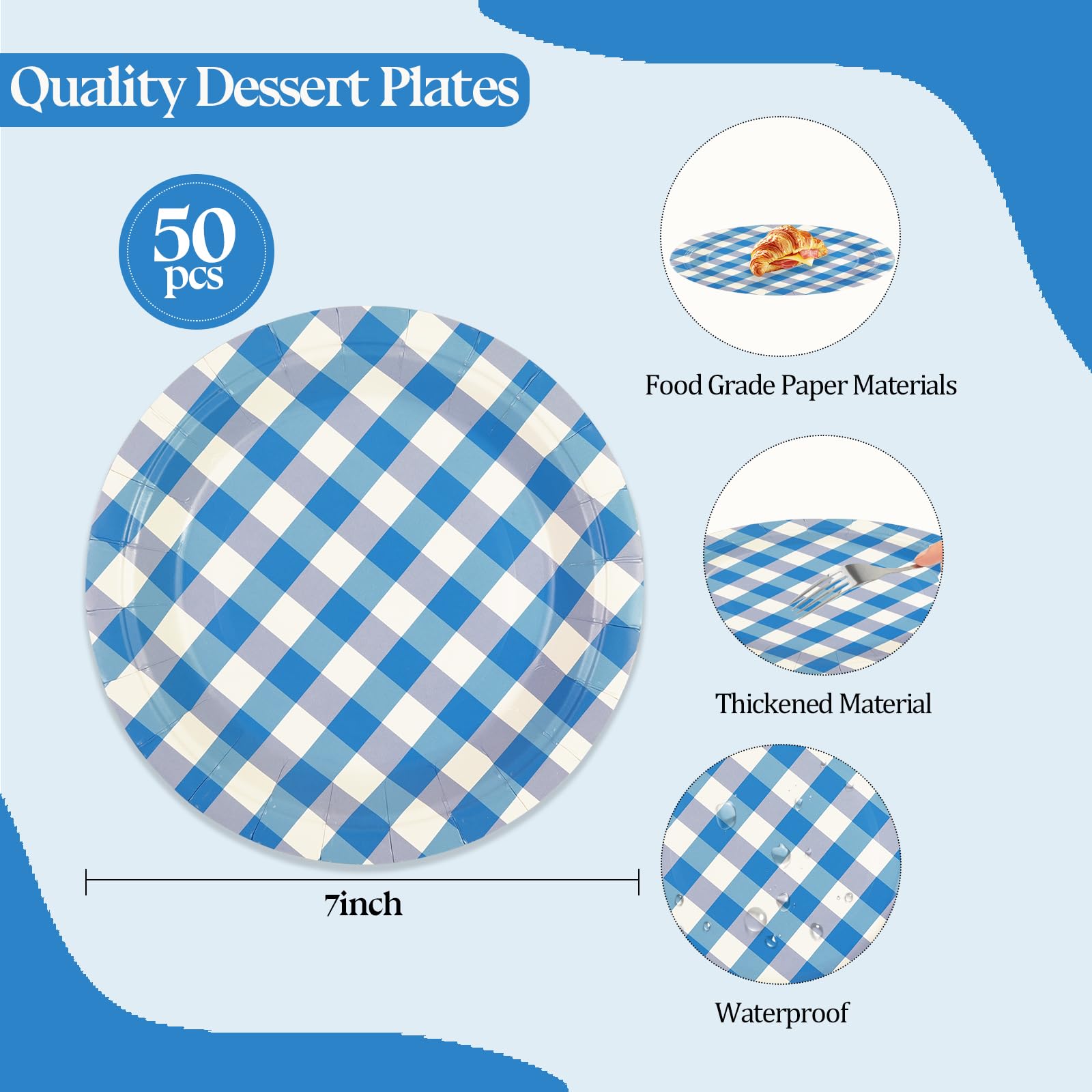 WedDecor Confezione da 16 piatti di carta, 17,8 x 17,8 cm, piatti quadrati di carta resistenti e usa e getta, perfetti per picnic,baby shower, matrimoni ed eventi di Natale, colore: blu polvere