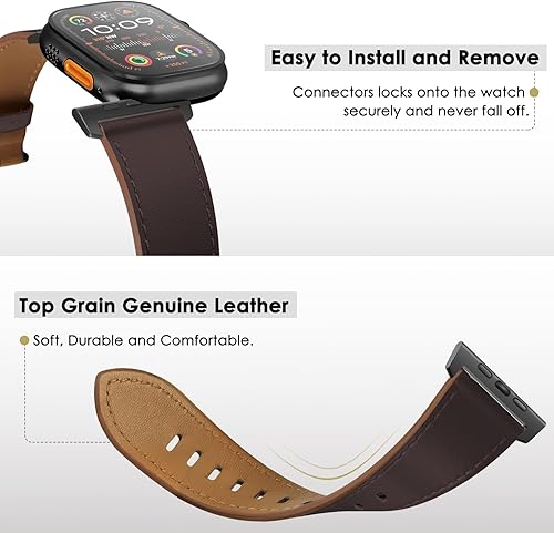 Vista 108 de UUPWPOKT Correa de cuero compatible con Apple Watch Ultra 3/2/1 Band de 1.929 in, 1.811 in, 1.772 in, 1.732 in, 1.654 in, correa de cuero genuino