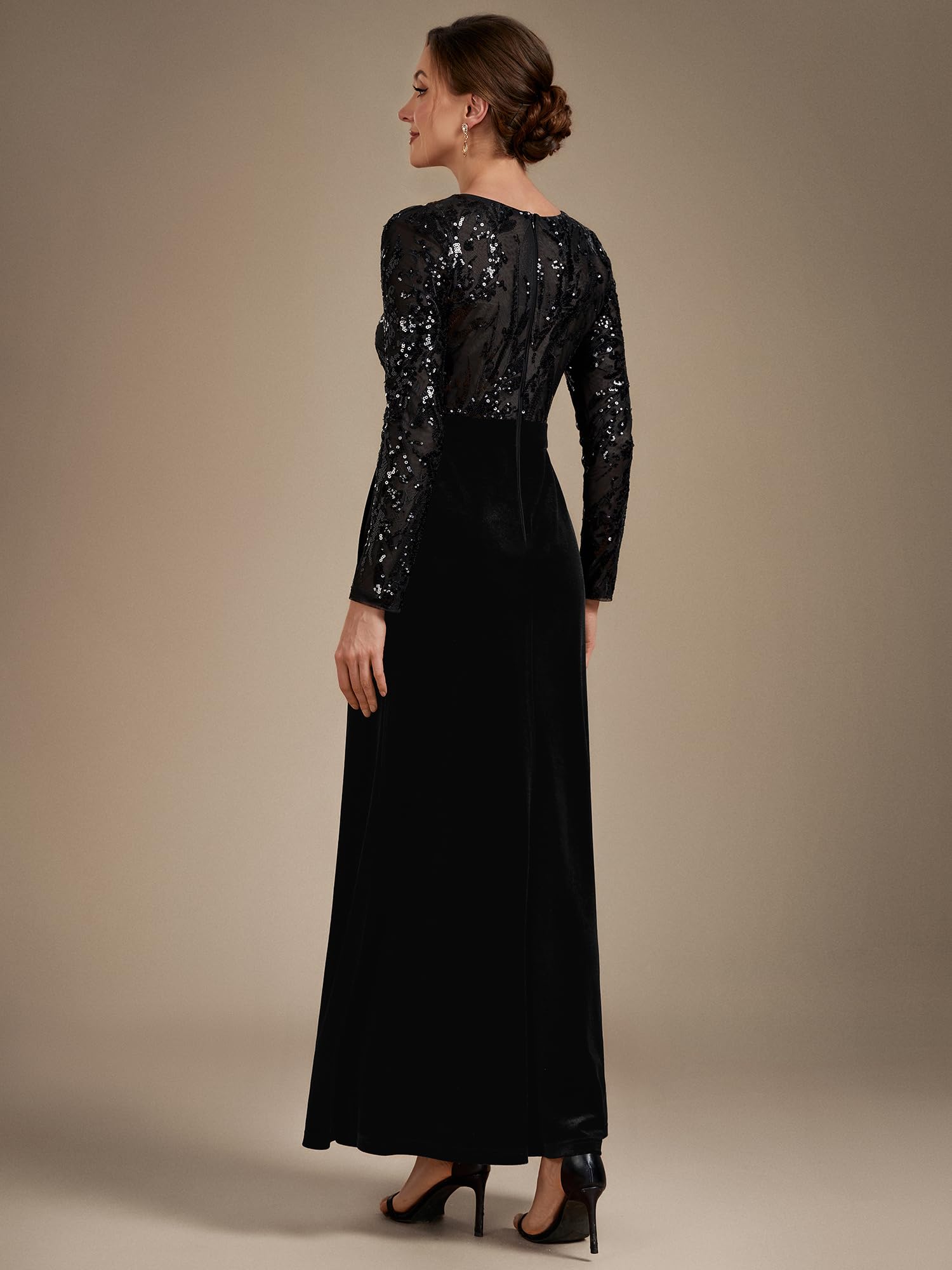 Ever-Pretty Abito da Sera Lungo con Paillettes e Maniche Lunghe