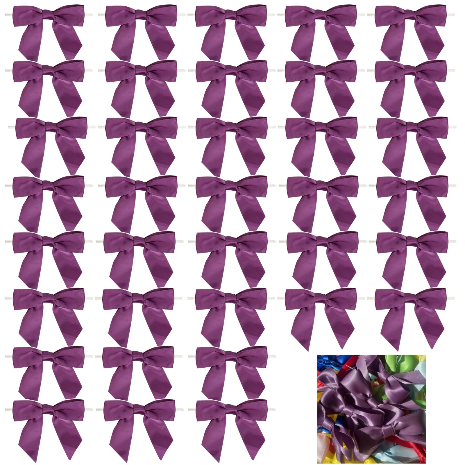 Dooozy - Lot De 36 Nœuds En Satin Pré-Noués Pour Emballage Cadeaux Et Décoration (Fleurs De Lilas)
