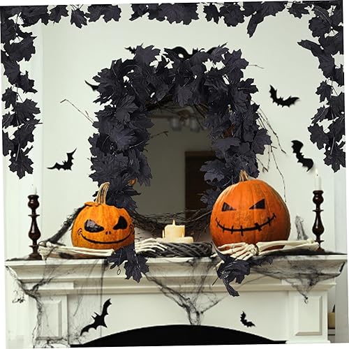 Miniatura 3 de Guirnalda de hojas negras artificiales de Halloween, guirnalda otoñal, 2 unidades, guirnalda de hojas de arce de otoño de Halloween, 5.7 pies, vid