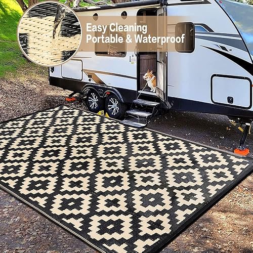 Miniatura 5 de Alfombra de paja de plástico para exteriores, impermeable, lavable y grande para exteriores, RV, playa, patio, campamento, patio trasero, cubierta,