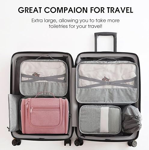 Miniatura 38 de WANDF Neceser colgante grande para viaje, organizador de maquillaje cosmético, resistente al agua, bolsa de baño para mujeres y hombres (negro)