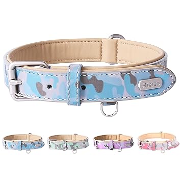 Hikiko Personalized Leather Dog Collar Soft & Breathable Padded | Glow in The Sun | | Heavy Duty Buckle| for Medium Large Dogs